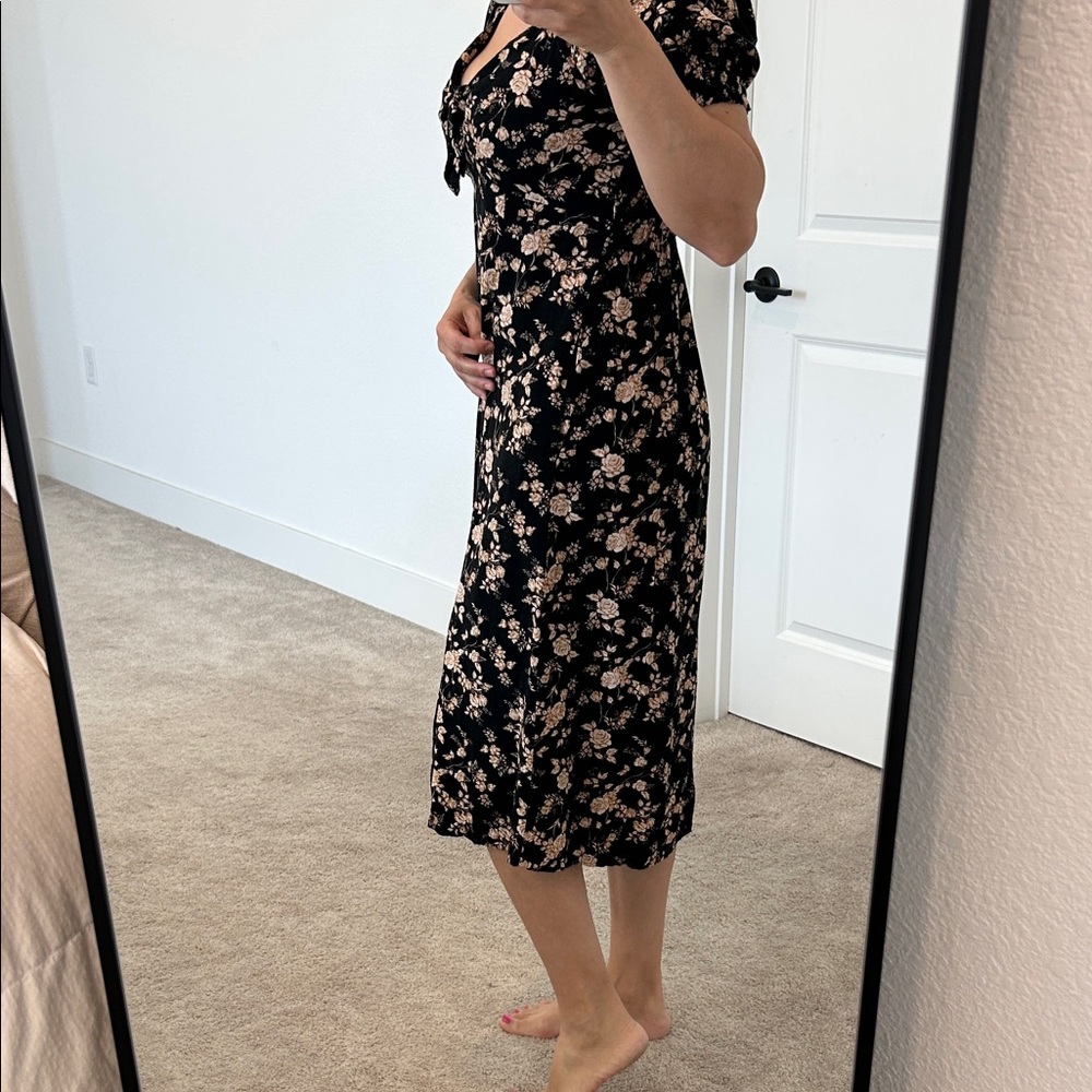 Mimi chica Festival Black Floral Midi Dress with Puff Sleeves pockets boho Chic - Picture 5 of 11